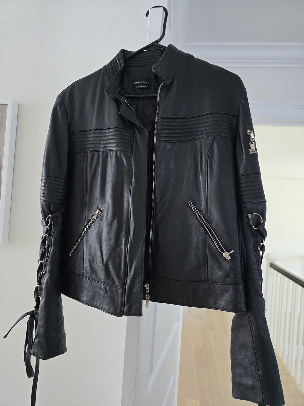 Vera Pelle Women's Black Leather Zip-Front Jacket / Pants Set 11th
